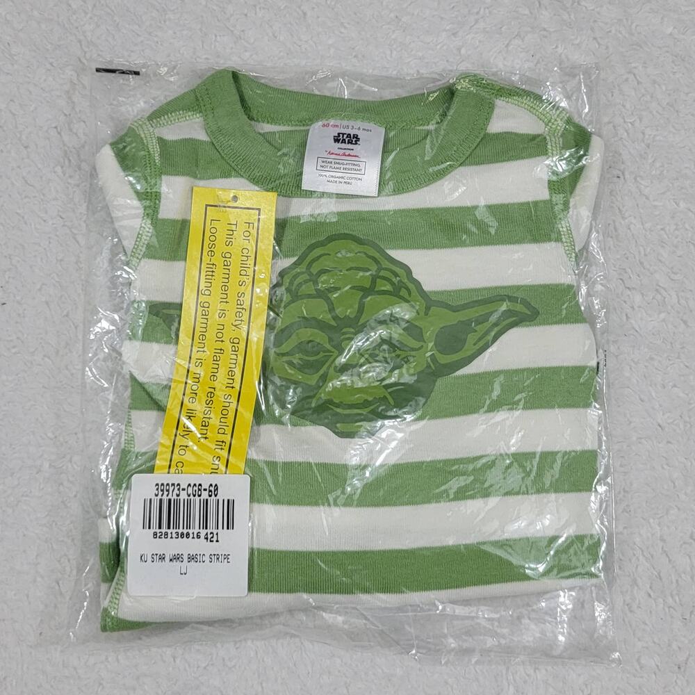 Hanna Andersson Star Wars Green Striped Yoda Long John Pajamas